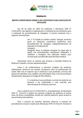 Artigo Sinmed 28.08.2025 - Breves comentários à Resolução CFM 2436-25