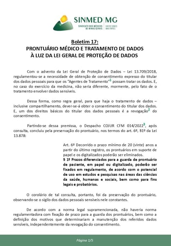 SinmedMG- Boletim 17_Prontuário Médico à luz da LGPD